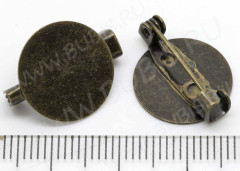 Основа (заготовка) для броши №06 булавка с круглой платформой (площадкой) 15мм 20*15*5,5мм античная бронза (Brass и Iron)