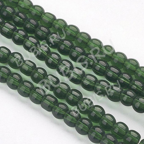 Бусины округлые 4мм шарик зелёный прозрачный (стекло) (НИТЬ)