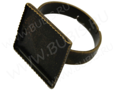 Основа (заготовка) для кольца 063 18мм с квадратным сеттингом 15,5*15,5мм светлая античная бронза (Brass)