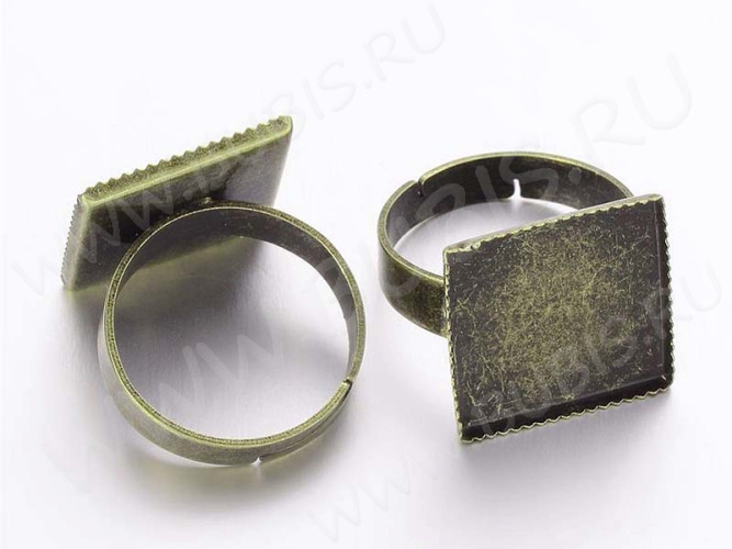 Основа (заготовка) для кольца 063 18мм с квадратным сеттингом 15,5*15,5мм светлая античная бронза (Brass)