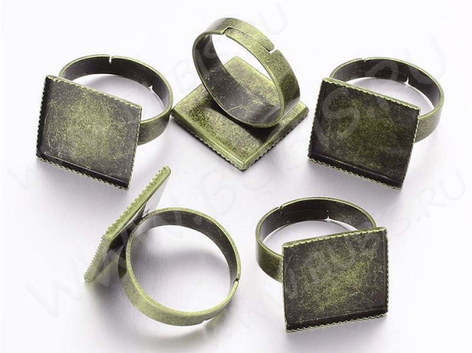 Основа (заготовка) для кольца 063 18мм с квадратным сеттингом 15,5*15,5мм светлая античная бронза (Brass)