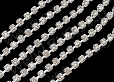 Цепочка C19 СТРАЗОВАЯ 2*2мм серебристая (Brass) (50см)