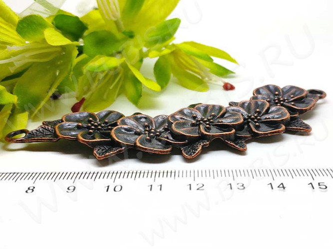 162 Коннектор большой Цветочки 112*38*5мм античная медь (литьё)