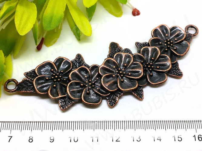 162 Коннектор большой Цветочки 112*38*5мм античная медь (литьё)