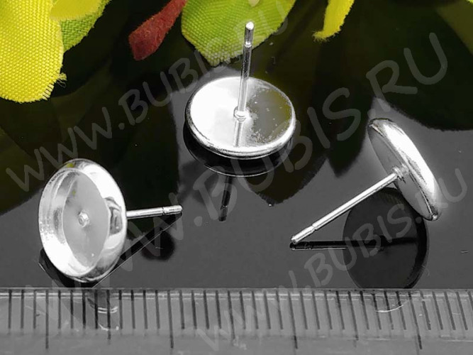 Пуссеты ("гвоздики") №102 (с круглым сеттингом 8мм) 12,5*10*0,7мм серебристые (Brass) (1 пара)