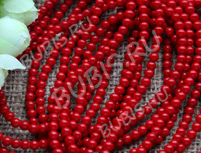 Бусина округлая 4мм Коралл красный пресс. (камни) (10шт.)