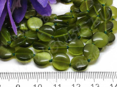 (ОПТ) Бусина каменная Круг 32 10*10*3,5мм Кошачий глаз т.оливковый (камни) (НИТЬ)