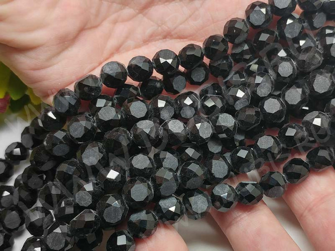 Бусина Таблетка гранёная 8*8*5,5мм чёрная непрозрачная (стекло) (10шт.)