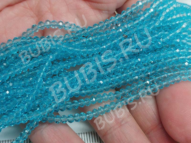 Бусина кристалл гранёный абакус 3*3*2мм голубой прозрачный (имитация Сваровски) (50шт.)