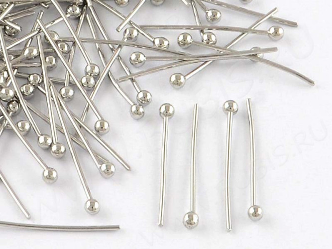 Штифт с ШАРИКОМ 20*0,6мм цвет платины (Brass) (10шт.)