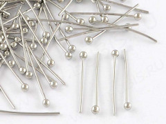 Штифт с ШАРИКОМ 20*0,6мм цвет платины (Brass) (10шт.)
