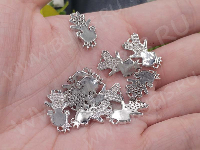 299 Коннектор Девочка с инкрустацией 19*10*2мм цвет платины и прозрачный (Milano LUX) (Brass и фианит)