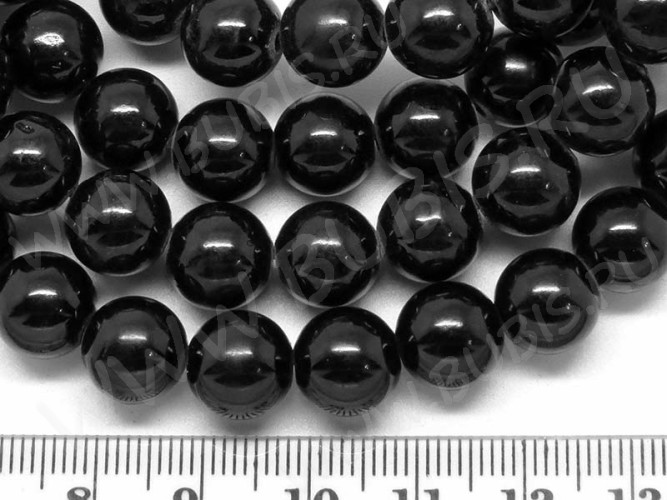 (СКИДКИ!!!) Бусина округлая 10мм Агат чёрный пресс. (камни) (10шт.)