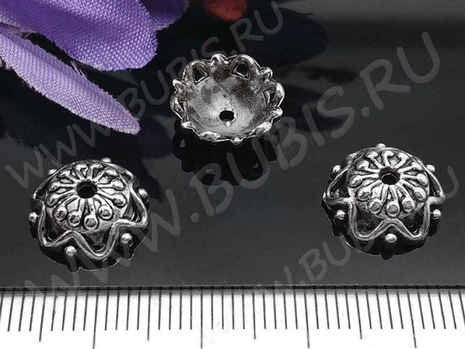 (СКИДКИ!!!) 233 Шапочка-чашечка ажурная 12*12*4,5мм античное серебро (литьё) (10шт.)