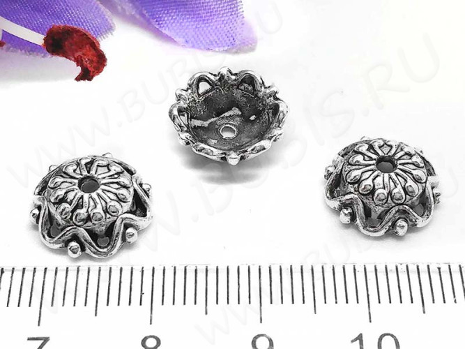 (СКИДКИ!!!) 233 Шапочка-чашечка ажурная 12*12*4,5мм античное серебро (литьё) (10шт.)