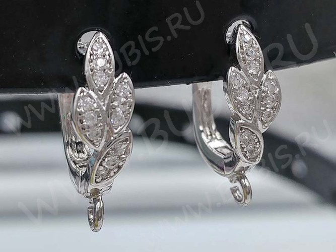 Швензы с английским замком №95 с инкрустацией кубическим цирконием 18*11*5мм цвет платины и прозрачные (Milano LUX) (Brass и фианит) (1 пара)