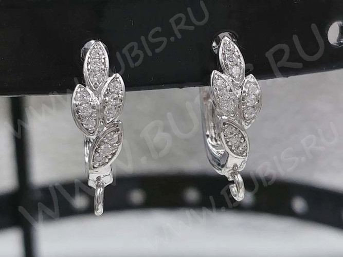 Швензы с английским замком №95 с инкрустацией кубическим цирконием 18*11*5мм цвет платины и прозрачные (Milano LUX) (Brass и фианит) (1 пара)