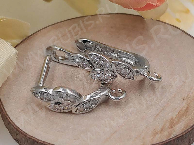 Швензы с английским замком №95 с инкрустацией кубическим цирконием 18*11*5мм цвет платины и прозрачные (Milano LUX) (Brass и фианит) (1 пара)