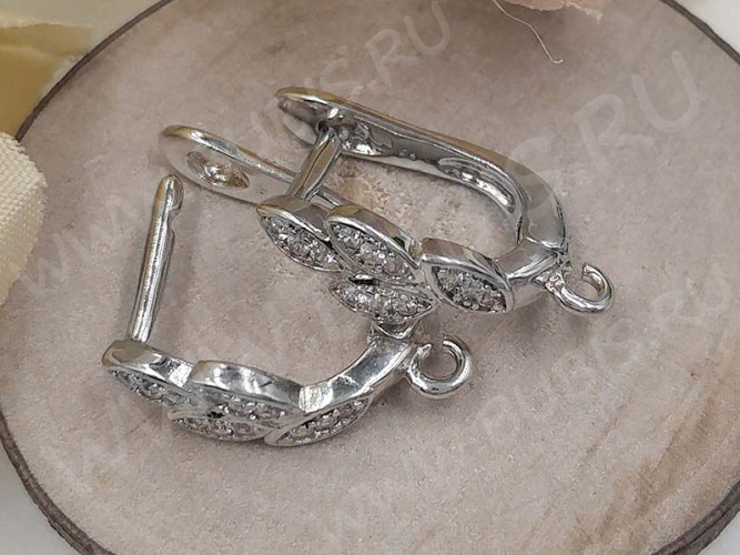 Швензы с английским замком №95 с инкрустацией кубическим цирконием 18*11*5мм цвет платины и прозрачные (Milano LUX) (Brass и фианит) (1 пара)