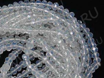 (ОПТ) Бусина кристалл гранёный абакус 3*3*2мм "Лунный камень" прозрачный (имитация Сваровски) (5 НИТЕЙ)