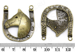 Подвеска Лошадь 08 коннектор С подковой 35,5*31*4мм античная бронза (литьё)