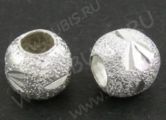 Шарик "сахарный" с огранкой 01 8*7мм серебристый (LUX Китай) (Brass)