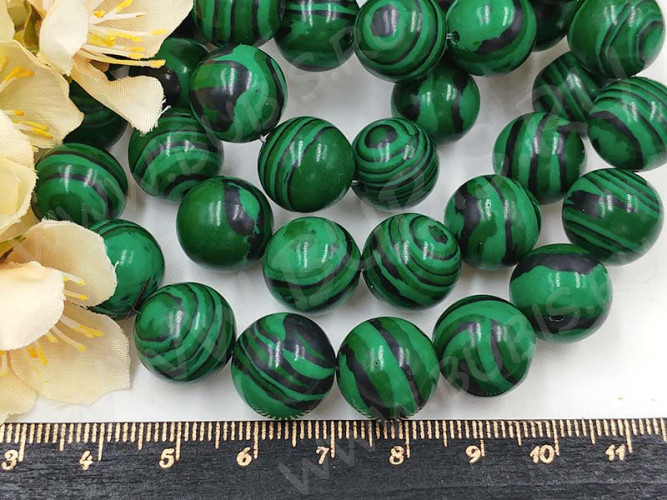 (СКИДКИ!!!) Бусина округлая 14мм Малахит синт. (камни) (10шт.)