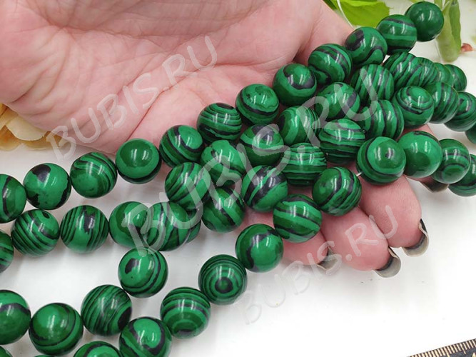 (СКИДКИ!!!) Бусина округлая 14мм Малахит синт. (камни) (10шт.)