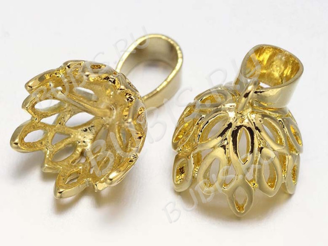 Держатель кулона 070 с шапочкой и штырьком 20*13,5*13,5мм цвет платины (Brass)