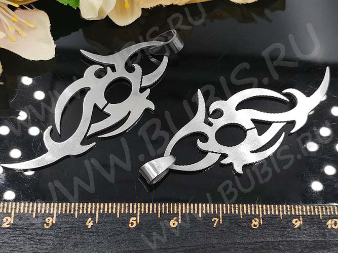 Подвеска Узор Орнамент Вязь кулон с держателем 54*26*1,1мм цвет платины (Хирургическая сталь)