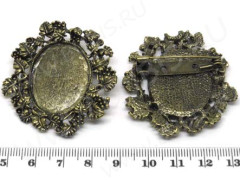 Основа (заготовка) для броши №41 булавка с ажурным сеттингом 27,5*21,5мм 46*43*10мм античная бронза (литьё и Iron)