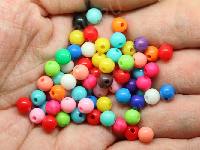 Бусина округлая 24 Шар 6мм МИКС глянцевых непрозрачных (акрил) (50шт.)