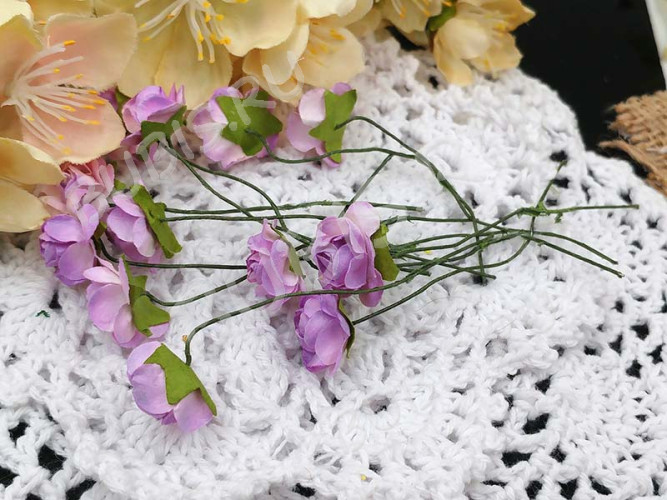 Цветок для декора 01 бумажный 70*10*10мм св.сиреневый с белым (декор)