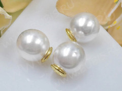 Зажимы для пуссет(гвоздиков) и швенз №14 жемчужные шарики 8,5*8*8мм бело-золотистые (акрил и Brass) (2шт.)