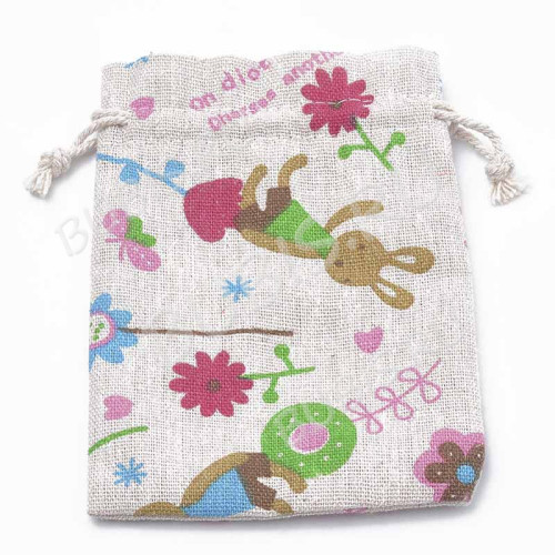 Мешочек холщовый 12 14*10см льняной с зайчиками (ткань) (упаковка для украшений)
