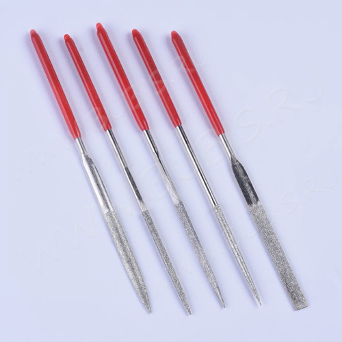 Надфиль (мелкий напильник) 05 Набор Комплект 14см с красными ручками  (инструменты для бижутерии) (5шт.)