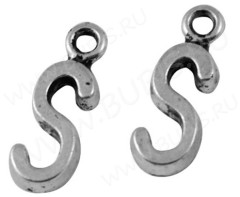 Подвеска буква "S" 16*6*2,5мм античное серебро (литьё)