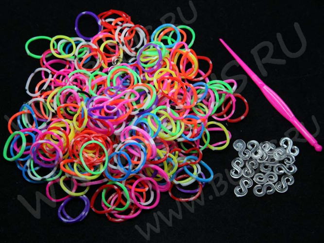 (РАСПРОДАЖА!!!) Набор для плетения браслетов 13 Loom Bands в пакете микс С КРАПИНКАМИ непрозрачный (Loom Bands) (260 резинок)