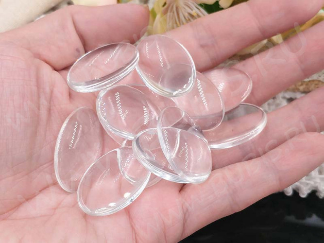 Кабошон стеклянный 01 Овал 30*20*6мм прозрачный (стекло)