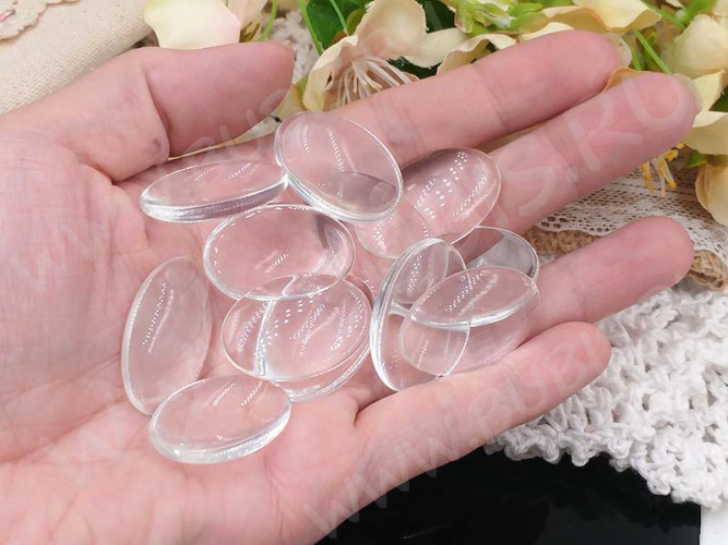 Кабошон стеклянный 01 Овал 30*20*6мм прозрачный (стекло)