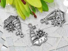 Подвеска Кораблик 02 со штурвалом 28*21,5*2,5мм античное серебро (литьё)