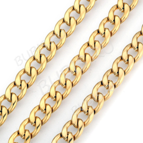 Цепочка S57-G стальная кубинская панцирная "Бордюрная" 10*7мм золотистая (Хирургическая сталь)(50см)