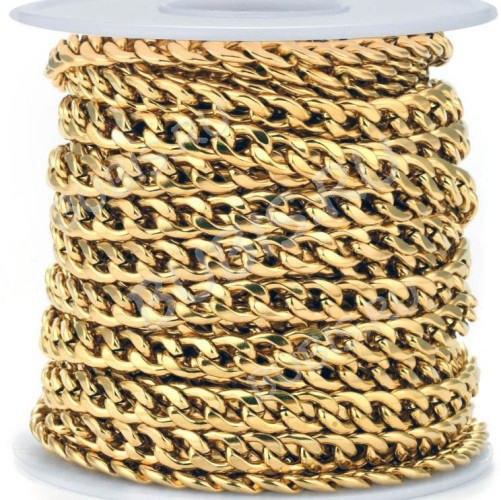 Цепочка S57-G стальная кубинская панцирная "Бордюрная" 10*7мм золотистая (Хирургическая сталь)(50см)