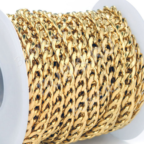 Цепочка S57-G стальная кубинская панцирная "Бордюрная" 10*7мм золотистая (Хирургическая сталь)(50см)