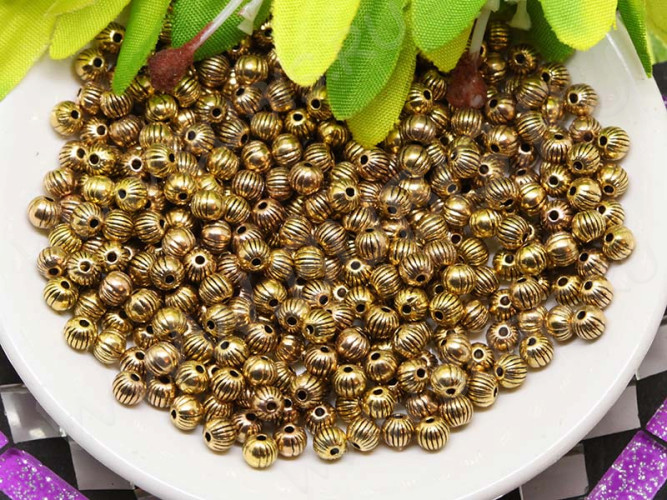 (СКИДКИ!!!) Бусина 104 округлая тыковка 3,7*3,7*3мм античное золото-медные (литьё) (50шт.)
