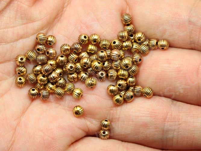 (СКИДКИ!!!) Бусина 104 округлая тыковка 3,7*3,7*3мм античное золото-медные (литьё) (50шт.)