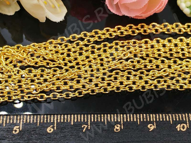 Цепочка I029 с простым плетением звено 3*2мм золотистая (Iron) (50см)