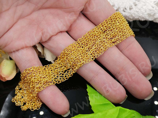 Цепочка I029 с простым плетением звено 3*2мм золотистая (Iron) (50см)