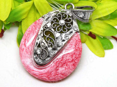 Кулон 42 имитация камня со стразами 74*45*9мм античное серебро и розовый (металл, резин и стекло)