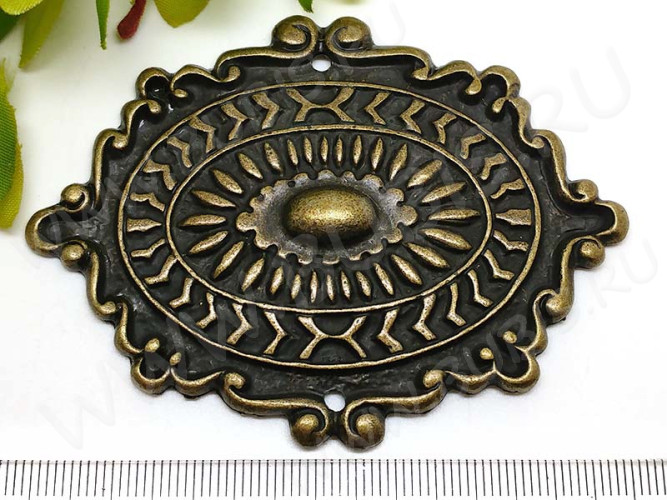 163 Коннектор большой Эллипс прямоугольный 81*61*5,5мм античная бронза (литьё)